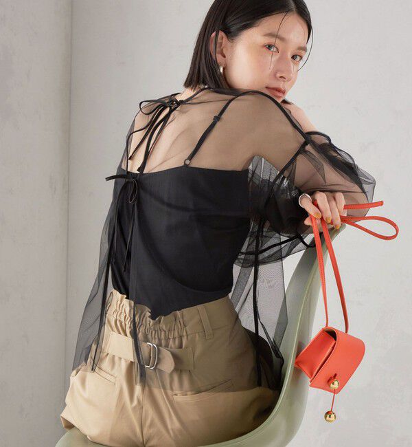 SHIPS for women「〈手洗い可能〉ソフト チュール 袖 ボリューム 2WAY ブラウス◇」|シャツ・ブラウス|ブラック