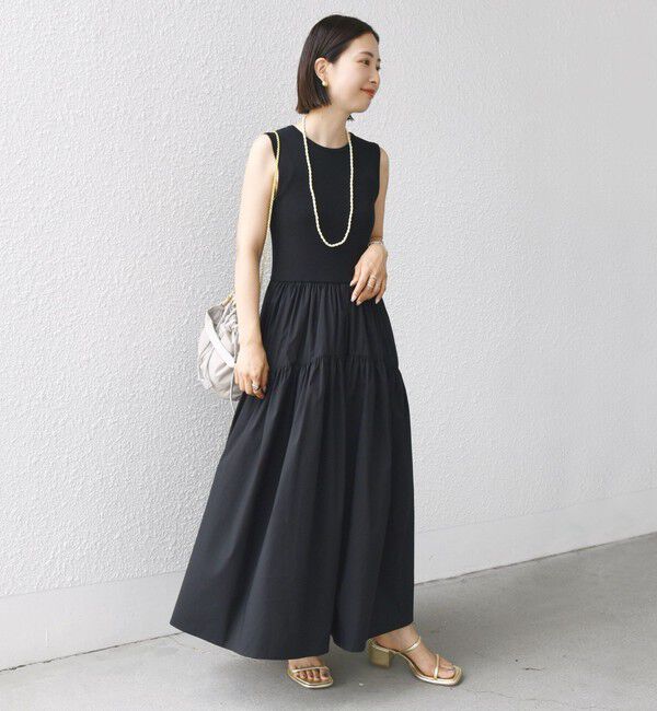 SHIPS for women「〈手洗い可能〉コットン リブ ノースリーブ &times; 布帛 スカート ワンピース」|ワンピース|