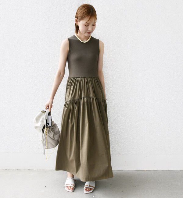 SHIPS for women「〈手洗い可能〉コットン リブ ノースリーブ &times; 布帛 スカート ワンピース」|ワンピース|