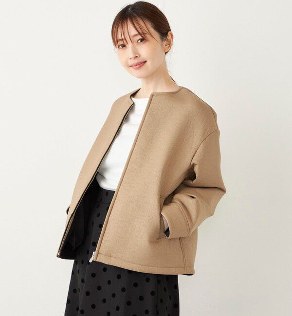 SHIPS Colors 「SHIPS Colors:ボンディング ノーカラー ジップ アウター」|ノーカラーコート|ベージュ