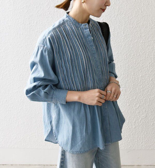 SHIPS any「【WEB限定】SHIPS any:〈洗濯機可能〉デニム シーム バンドカラー シャツ ブラウス」|シャツ・ブラウス|
