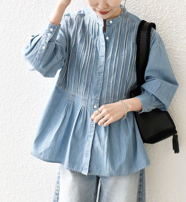SHIPS any「【WEB限定】SHIPS any:〈洗濯機可能〉デニム シーム バンドカラー シャツ ブラウス」|シャツ・ブラウス|