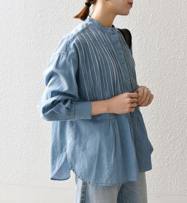 SHIPS any「【WEB限定】SHIPS any:〈洗濯機可能〉デニム シーム バンドカラー シャツ ブラウス」|シャツ・ブラウス|