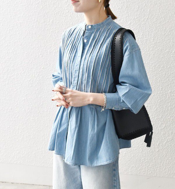 SHIPS any「【WEB限定】SHIPS any:〈洗濯機可能〉デニム シーム バンドカラー シャツ ブラウス」|シャツ・ブラウス|