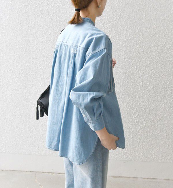 SHIPS any「【WEB限定】SHIPS any:〈洗濯機可能〉デニム シーム バンドカラー シャツ ブラウス」|シャツ・ブラウス|
