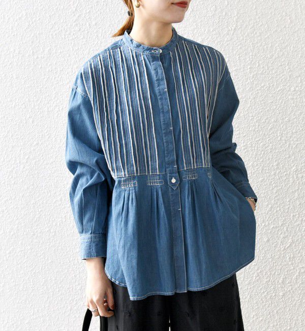 SHIPS any「【WEB限定】SHIPS any:〈洗濯機可能〉デニム シーム バンドカラー シャツ ブラウス」|シャツ・ブラウス|
