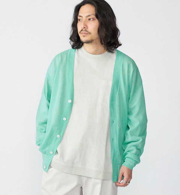 SHIPS「BENCH MARKING SHIRT: シアー ニット Vカーディガン」|カーディガン|ライトグリーン
