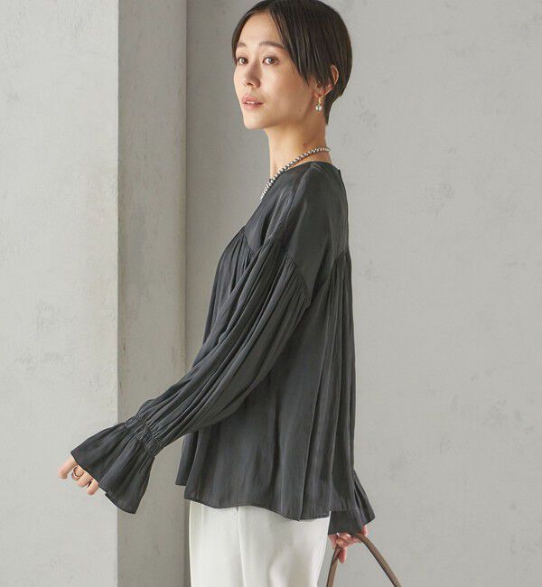 SHIPS for women「〈手洗い可能〉割繊 クルーネック ギャザー ブラウス」|シャツ・ブラウス|
