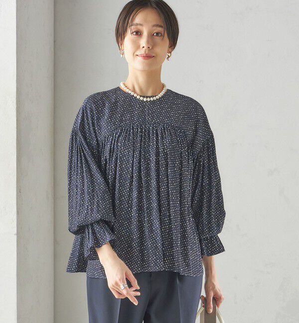 SHIPS for women「〈手洗い可能〉割繊 クルーネック ギャザー ブラウス」|シャツ・ブラウス|