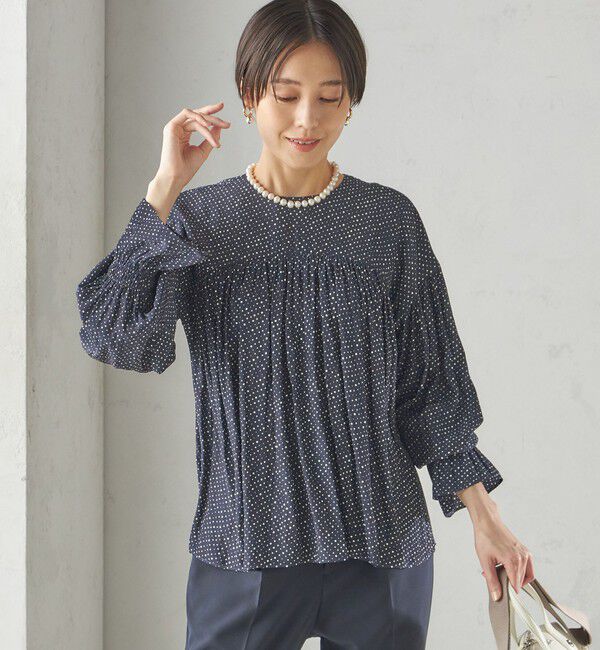 SHIPS for women「〈手洗い可能〉割繊 クルーネック ギャザー ブラウス」|シャツ・ブラウス|