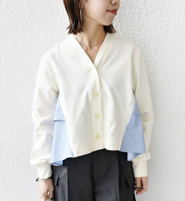 SHIPS for women「【WEB限定】〈手洗い可能〉布帛 コンビ Vネック カーディガン」|カーディガン|