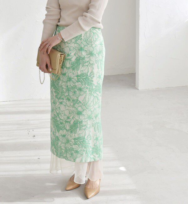 quaranciel「quaranciel: フラワー ジャカード レイヤード オーガンジー タイト スカート」|スカート|