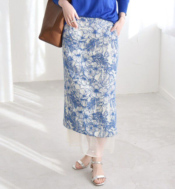 quaranciel「quaranciel: フラワー ジャカード レイヤード オーガンジー タイト スカート」|スカート|