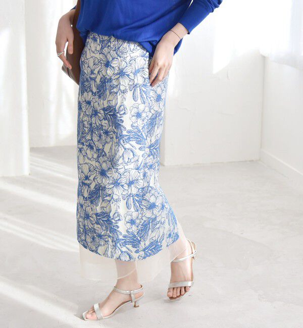 quaranciel「quaranciel: フラワー ジャカード レイヤード オーガンジー タイト スカート」|スカート|