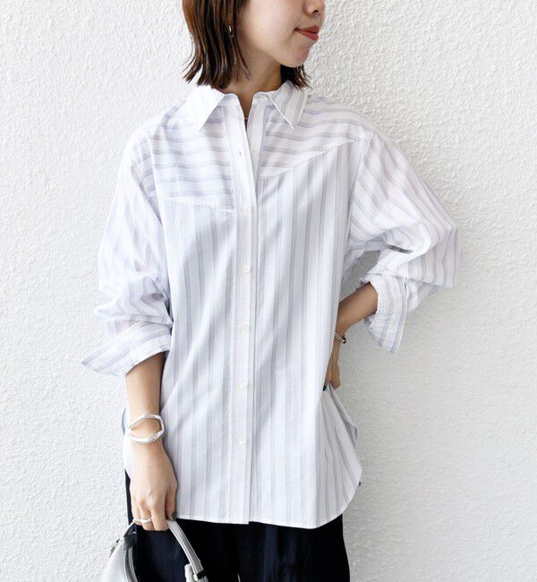 SHIPS for women「【WEB限定】〈洗濯機可能〉アシンメトリー ストライプ シャツ」|シャツ・ブラウス|