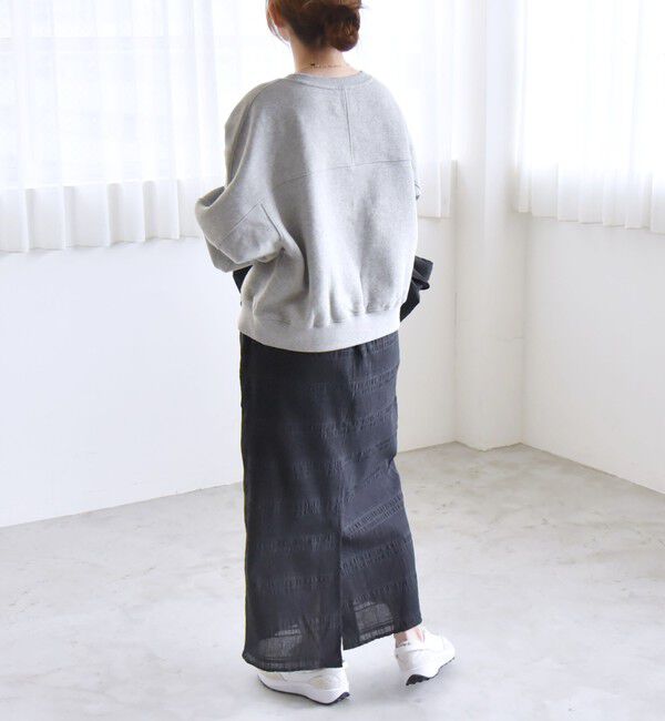 quaranciel「quaranciel:〈洗濯機可能〉シャーリング ボーダー Iライン スカート」|タイト|