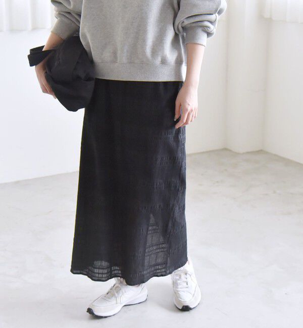 quaranciel「quaranciel:〈洗濯機可能〉シャーリング ボーダー Iライン スカート」|タイト|