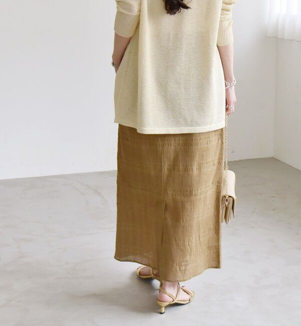 quaranciel「quaranciel:〈洗濯機可能〉シャーリング ボーダー Iライン スカート」|タイト|