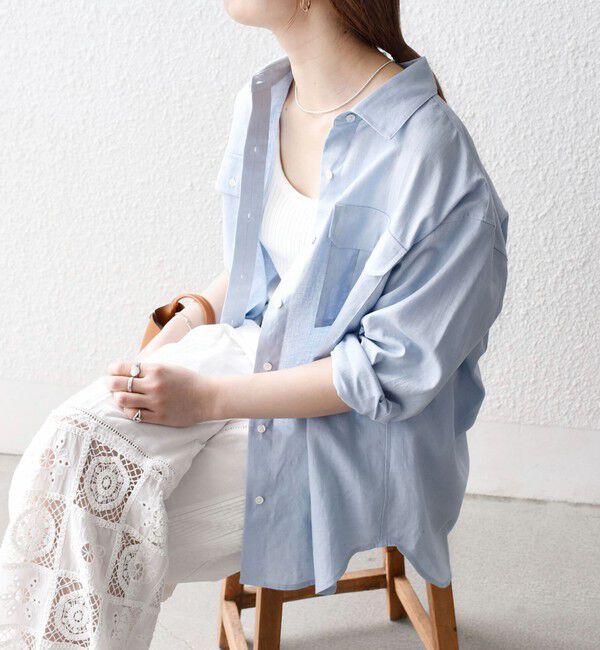 SHIPS any「SHIPS any:〈洗濯機可能〉リネン ミックス ワーク ポケット シャツ」|シャツ・ブラウス|ライトブルー