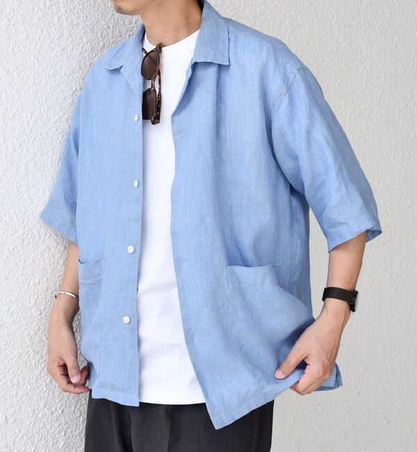 SHIPS any「SHIPS any: ピュアリネン キャンプポケット ハーフスリーブ オープン シャツ◇」|シャツ・ブラウス|ライトブルー