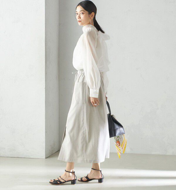 SHIPS for women「〈手洗い可能〉麻混 ストレッチ ドロスト Aライン スカート」|台形|