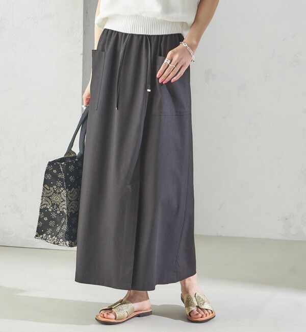 SHIPS for women「〈手洗い可能〉麻混 ストレッチ ドロスト Aライン スカート」|台形|ブラック