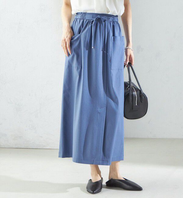 SHIPS for women「〈手洗い可能〉麻混 ストレッチ ドロスト Aライン スカート」|台形|ブルー