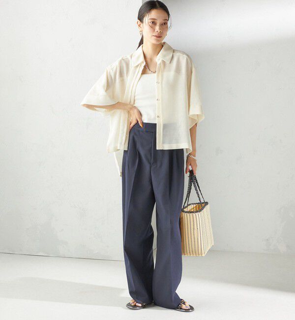 SHIPS for women「〈手洗い可能〉麻調 メッシュ 半袖 ビッグ シャツ」|シャツ・ブラウス|