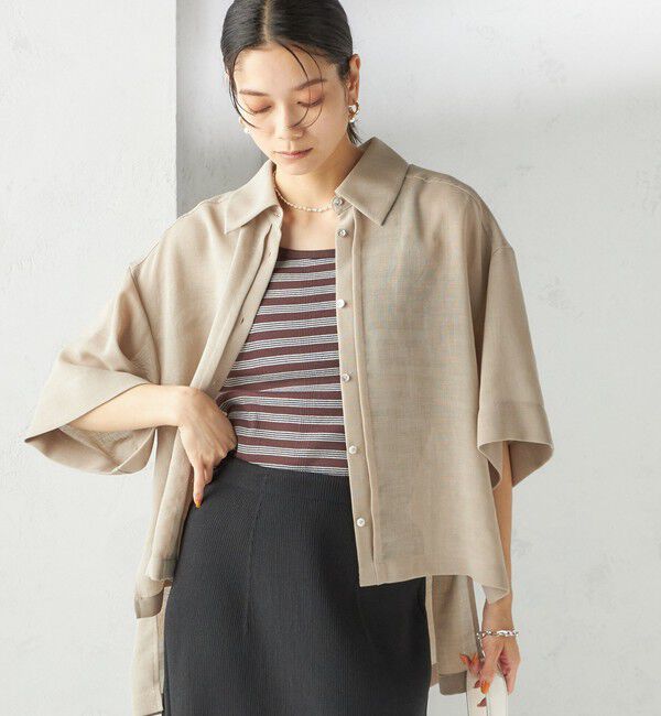 SHIPS for women「〈手洗い可能〉麻調 メッシュ 半袖 ビッグ シャツ」|シャツ・ブラウス|