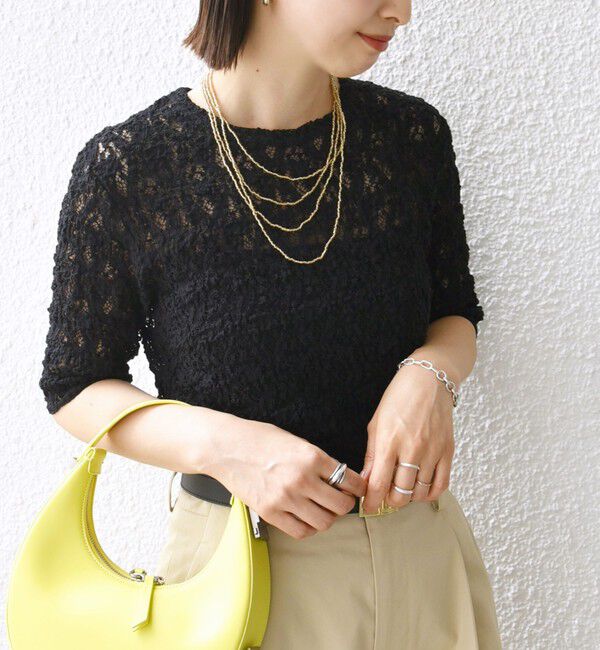 SHIPS for women「〈手洗い可能〉ラッセル レース クルーネック 5分袖 カットソー」|Tシャツ・カットソー|