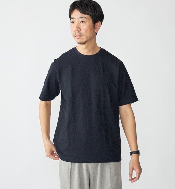 SHIPS「SHIPS: リンクス ジャカード リーフ Tシャツ」|Tシャツ・カットソー|ネイビー
