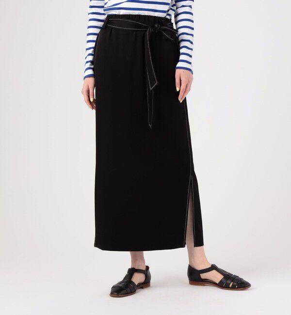 MACPHEE「トリアセテートポリエステルサテン ベルテッドマキシスカート」|タイト|
