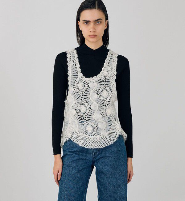 DES PRES「ヘアピンレースハンドニット ヘムフレアトップス」|ニット・セーター|