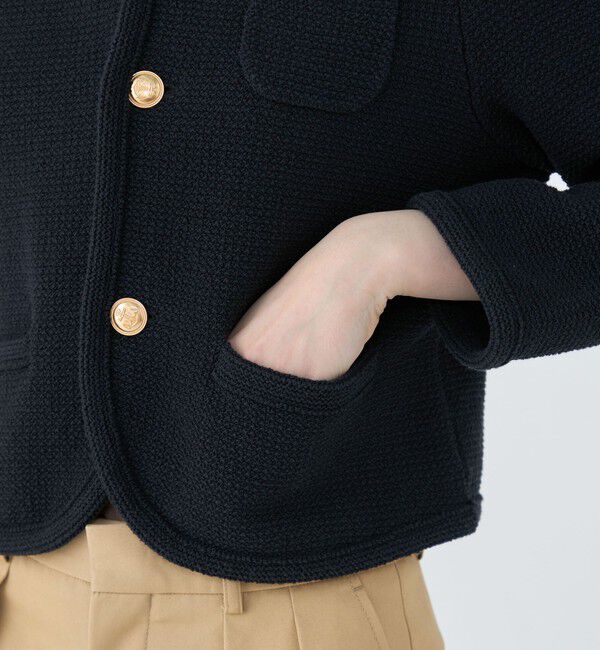 MACPHEE「モスライクステッチ クルーネックジャケット」|ノーカラージャケット|