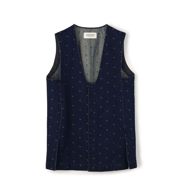 MACPHEE「デニムスパークジャカード Vネックミディジレ」|ベスト・ジレ|65 ブルー
