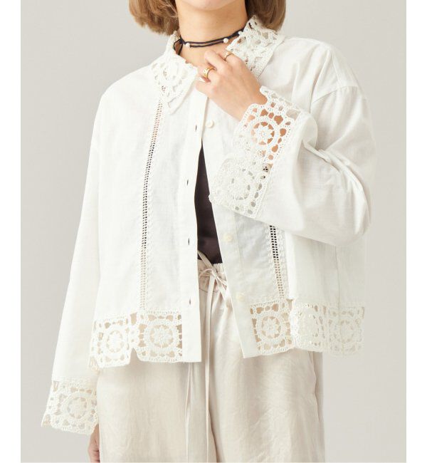 IENA LA BOUCLE「IENA LA BOUCLE エンブロイダリーレースコンビシャツ」|シャツ・ブラウス|