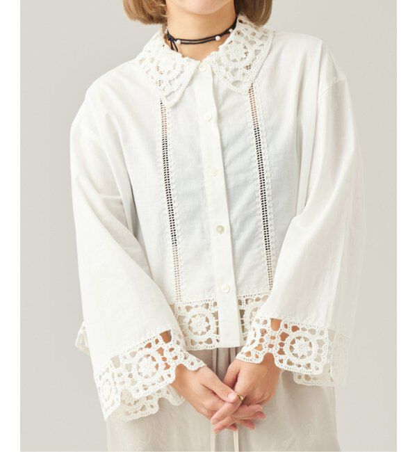 IENA LA BOUCLE「IENA LA BOUCLE エンブロイダリーレースコンビシャツ」|シャツ・ブラウス|