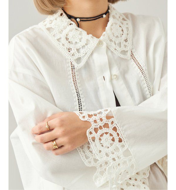 IENA LA BOUCLE「IENA LA BOUCLE エンブロイダリーレースコンビシャツ」|シャツ・ブラウス|