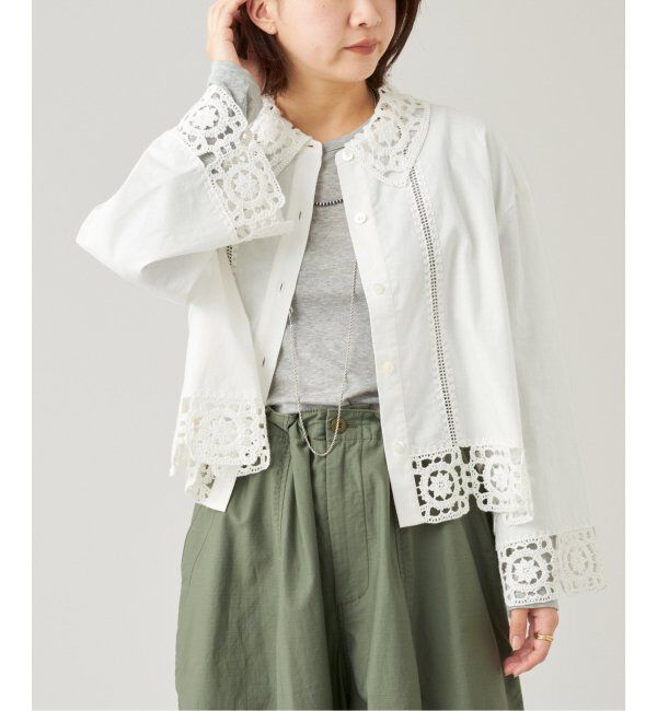 IENA LA BOUCLE「IENA LA BOUCLE エンブロイダリーレースコンビシャツ」|シャツ・ブラウス|