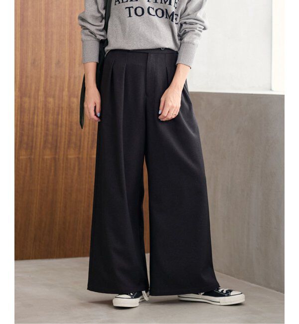 JOURNAL STANDARD relume「《追加4》ウォッシャブルサージストレッチタックワイドパンツ」|スラックス|ブラック