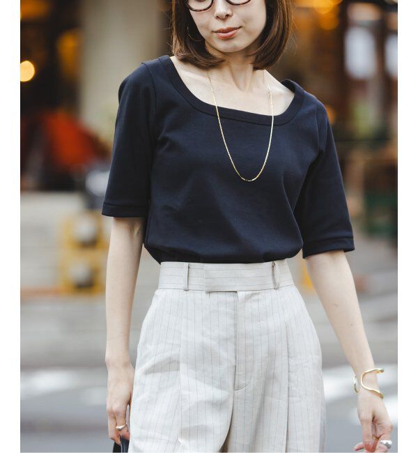 NOBLE「《追加》スビンコットンソフトスクエアーネックTシャツ」|Tシャツ・カットソー|ブラック