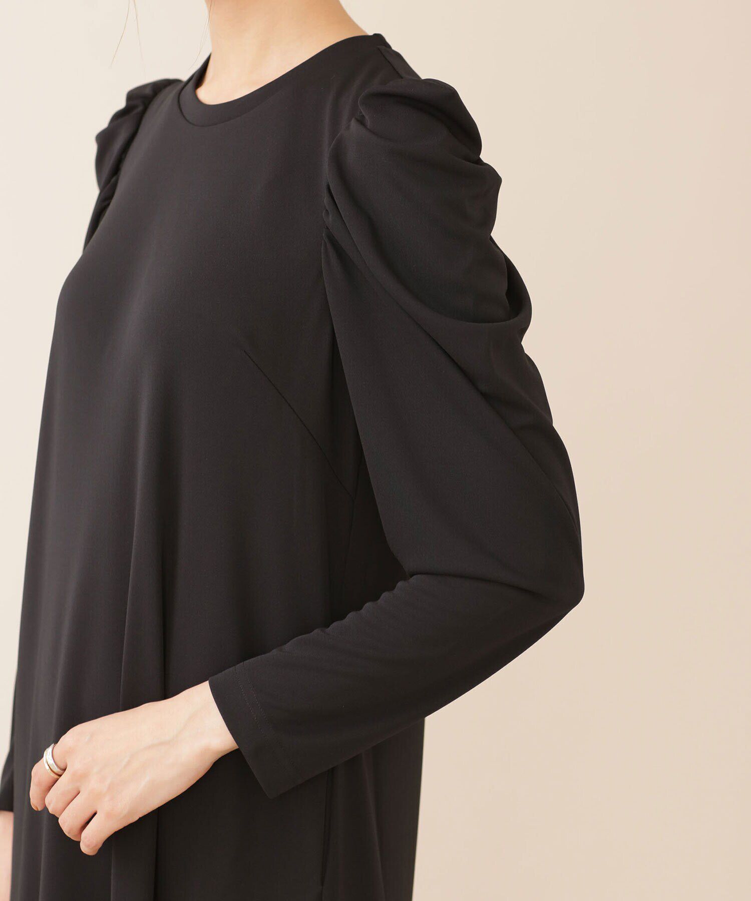 nano･universe「troisieme chaco/パワーショルダー ジャージーワンピース 長袖」|ワンピース|