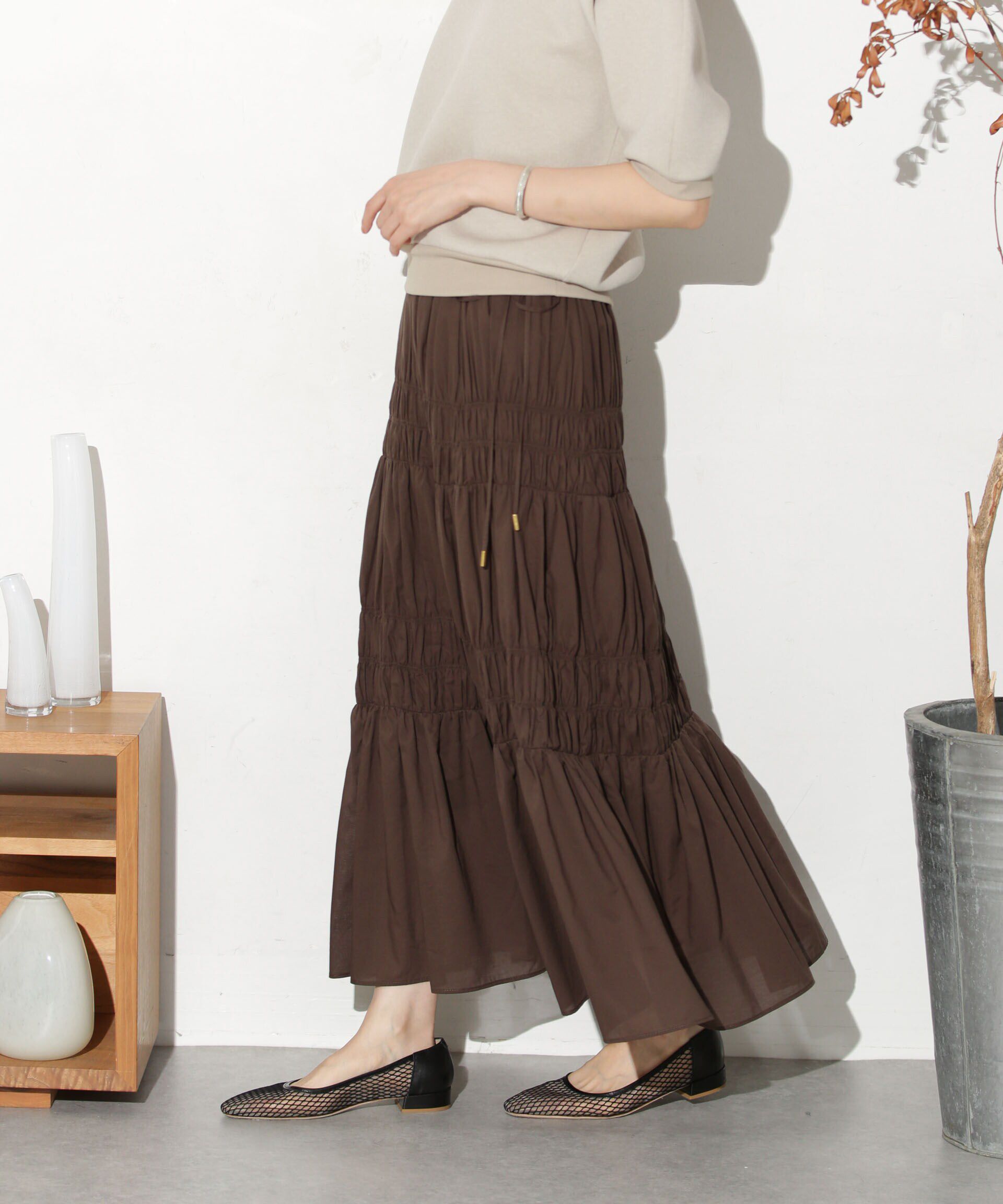 nano･universe「ティアードギャザースカート」|スカート|チャコール3