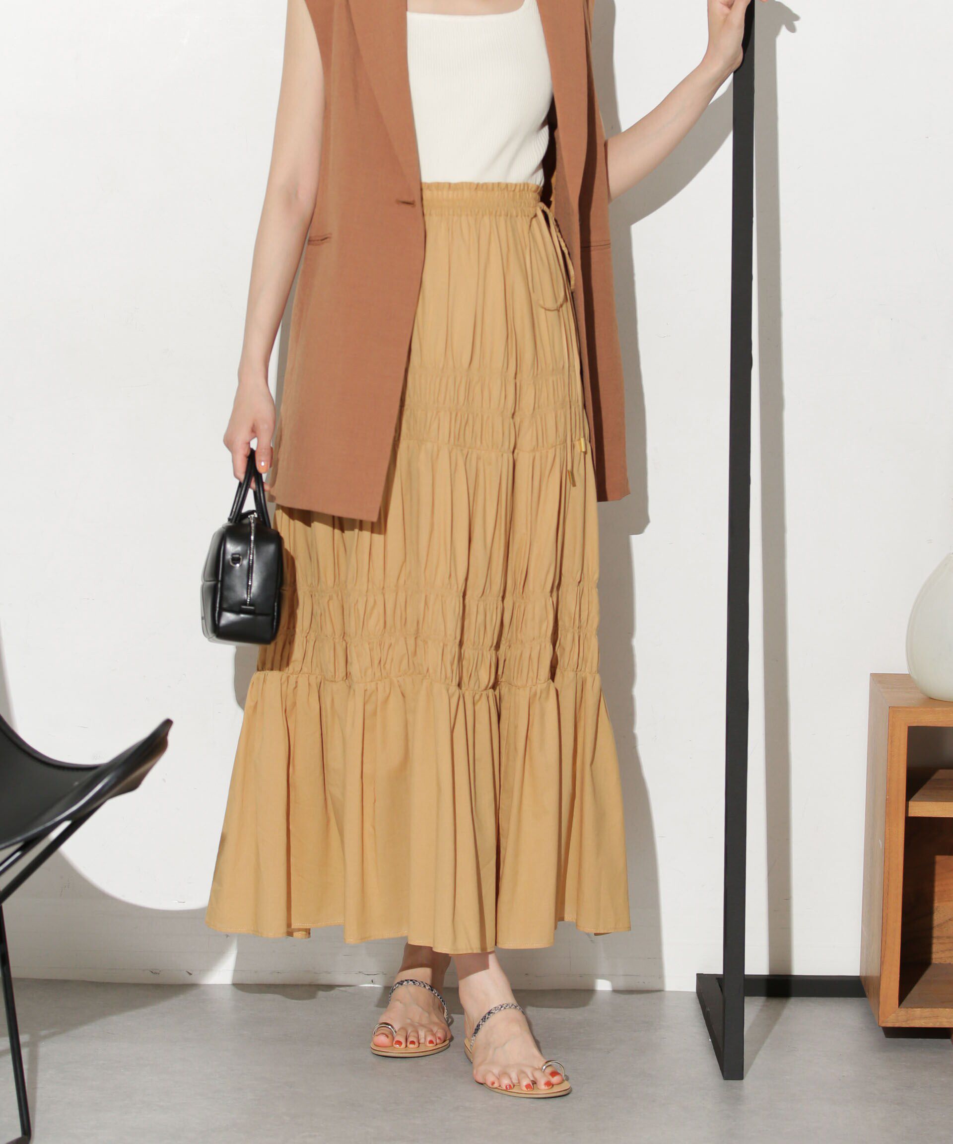 nano･universe「ティアードギャザースカート」|スカート|ベージュ