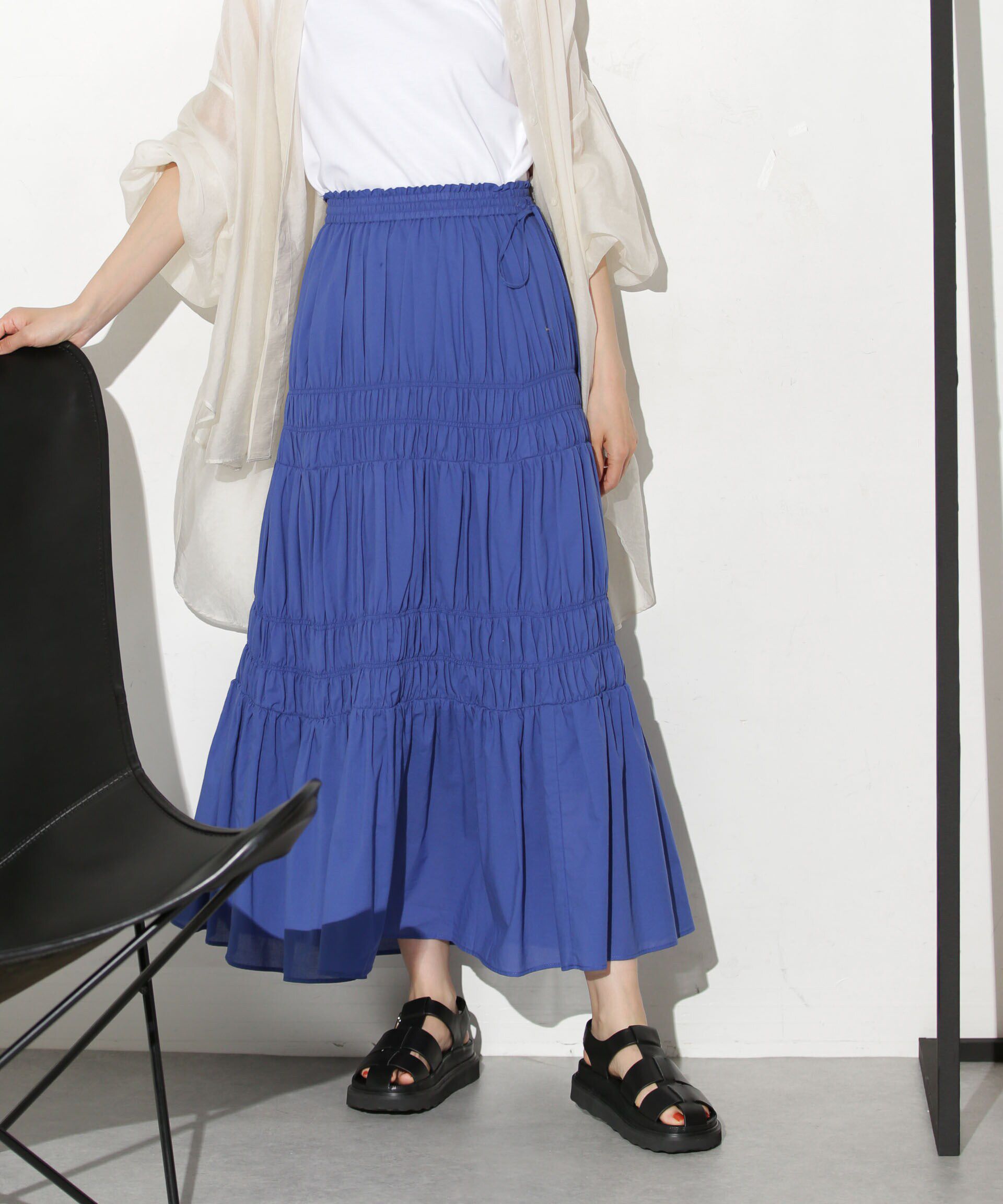 nano･universe「ティアードギャザースカート」|スカート|ブルー