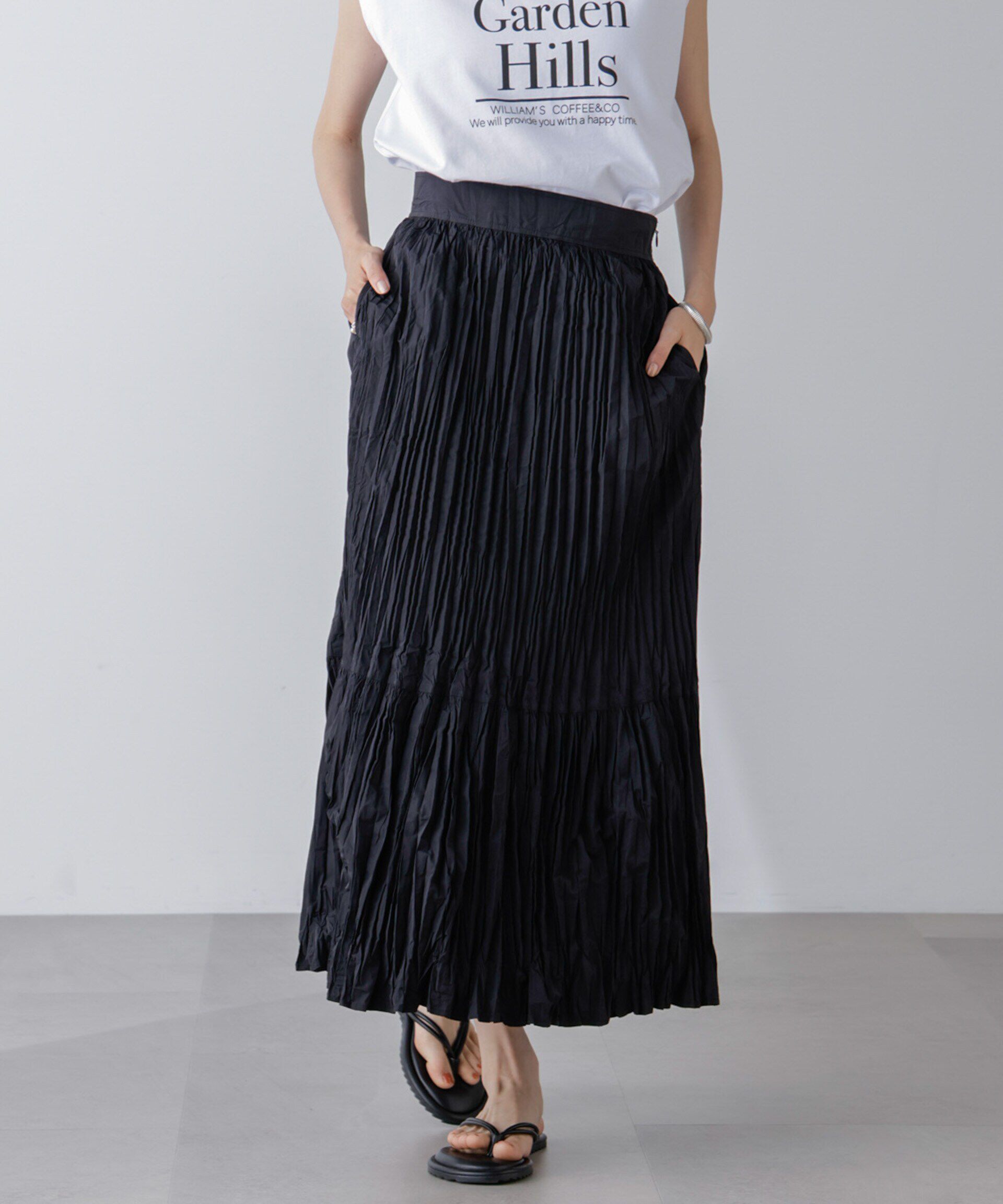 nano･universe「裾切り替えワッシャープリーツスカート」|スカート|