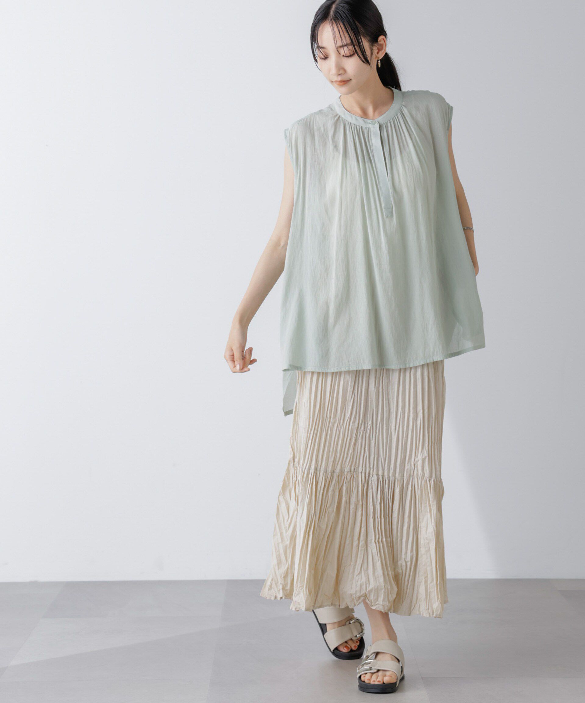 nano･universe「裾切り替えワッシャープリーツスカート」|スカート|