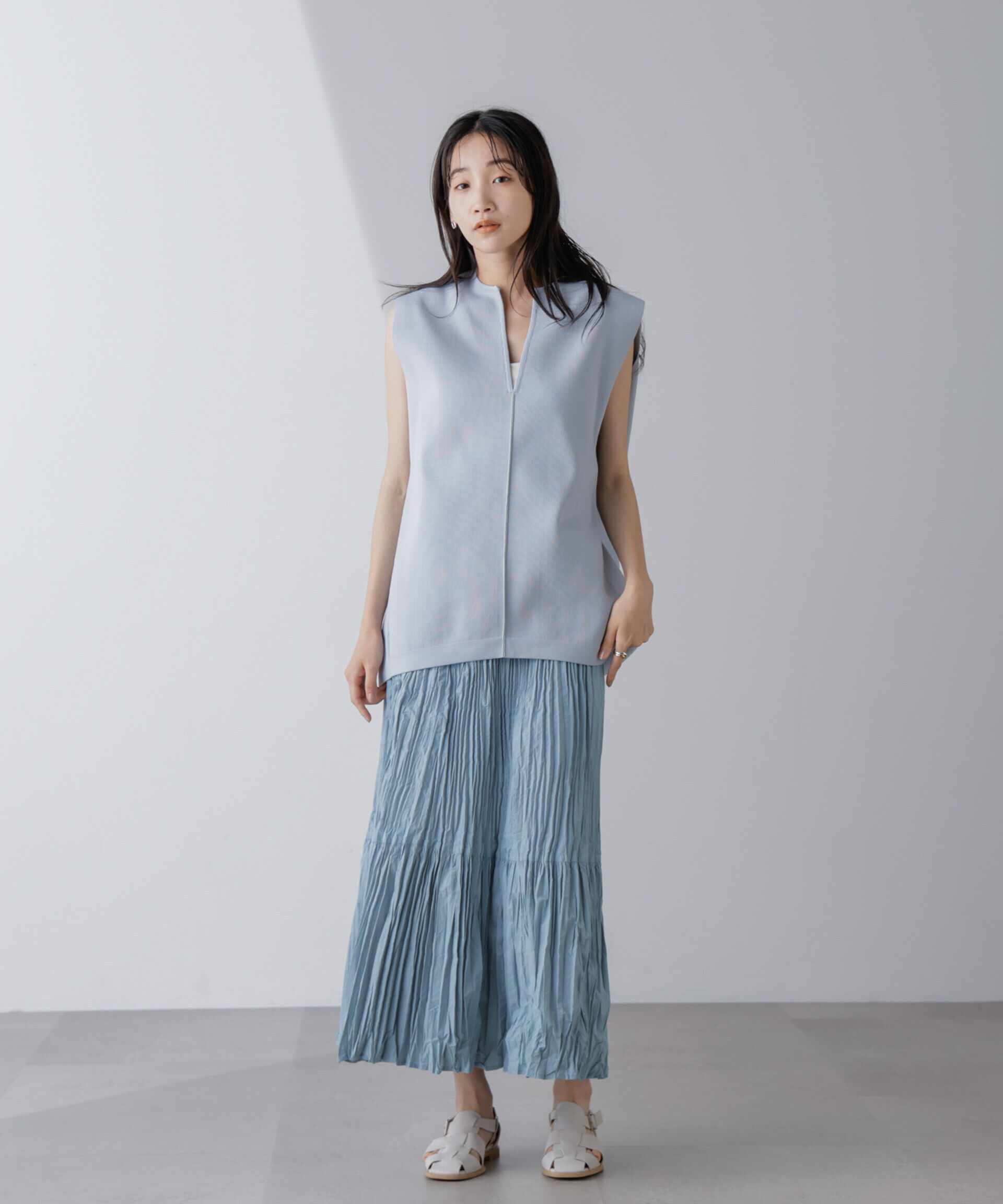 nano･universe「裾切り替えワッシャープリーツスカート」|スカート|