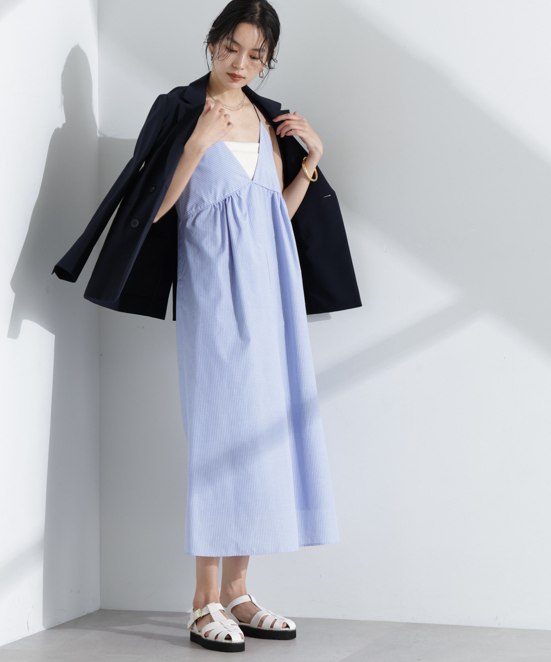 nano･universe「ストライプフレアキャミワンピース」|ワンピース|ブルー