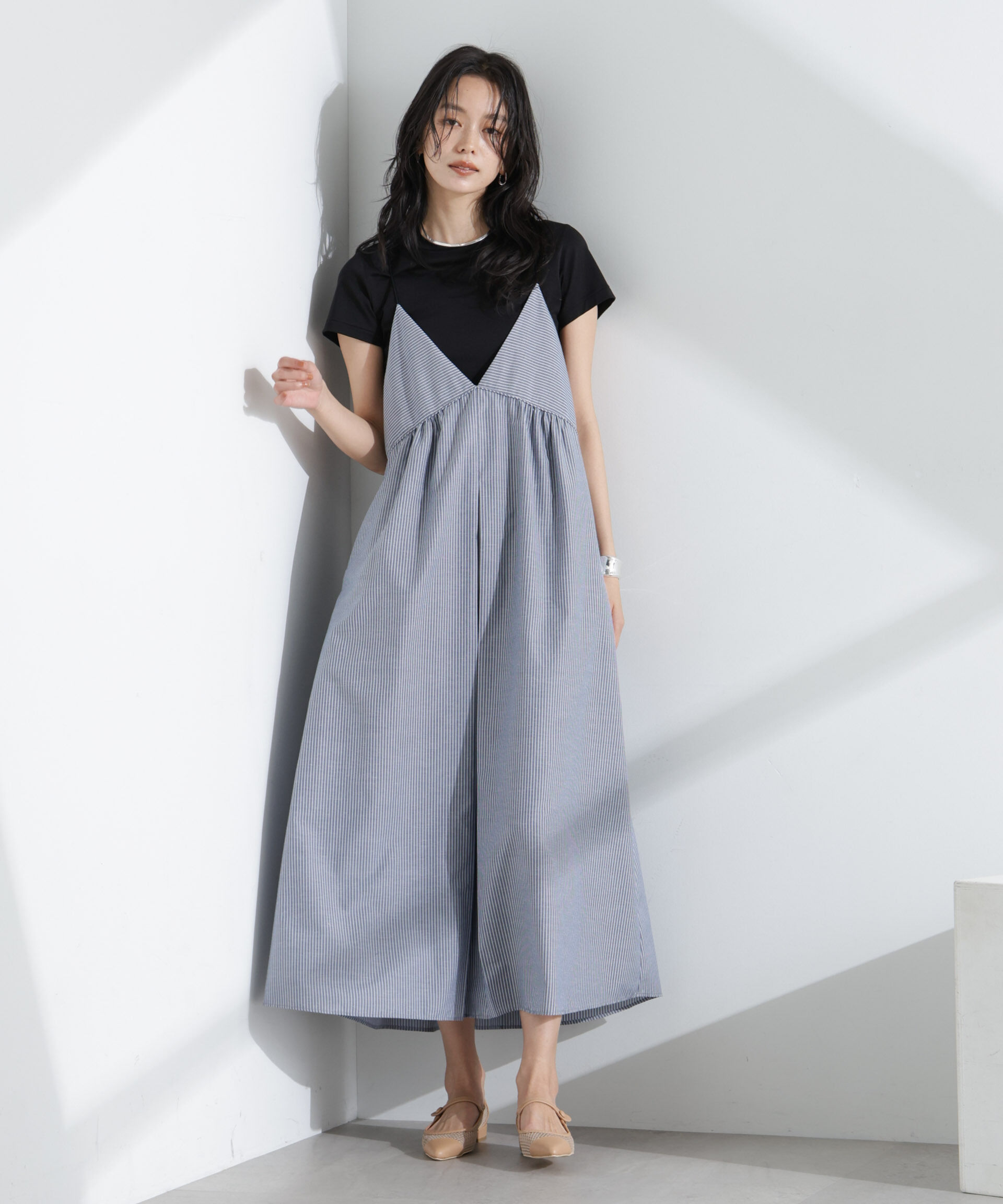 nano･universe「ストライプフレアキャミワンピース」|ワンピース|